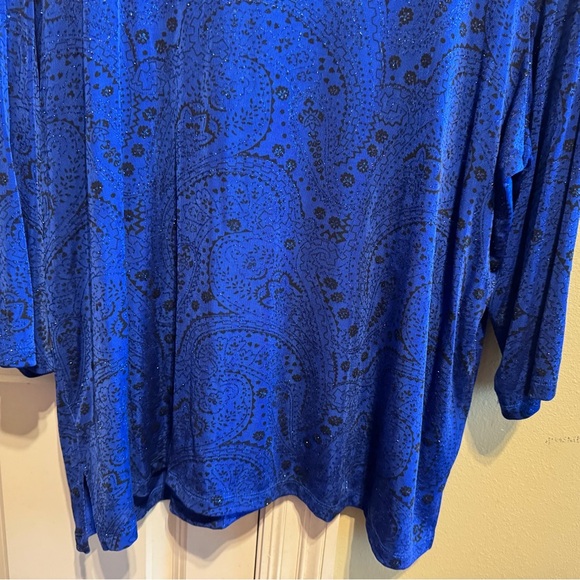 Notations Women’s Plus Size Blue Black Sparkle Top Blouse Crew Neck Sz 3X - Picture 3 of 8